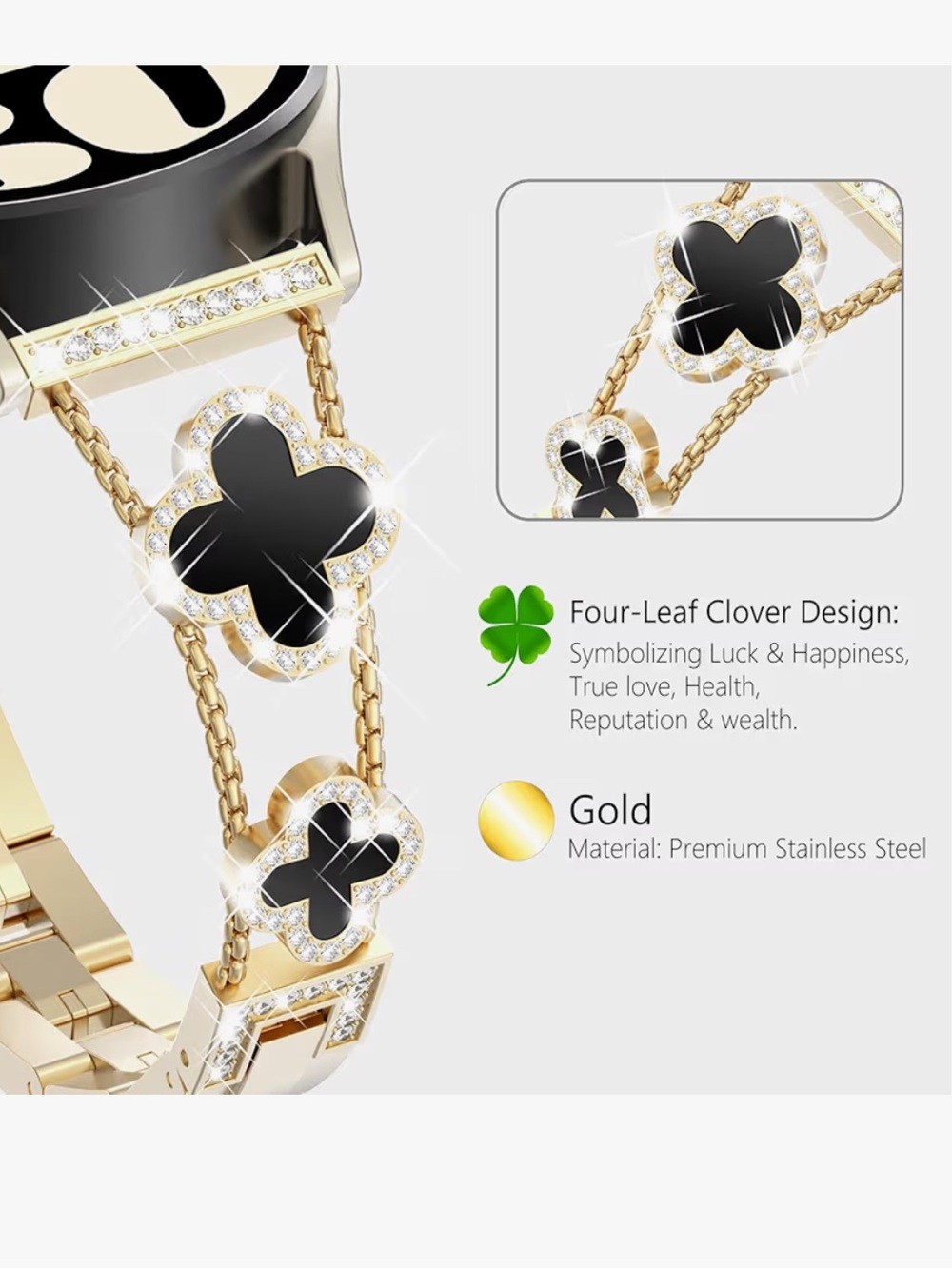 Smartwatch Bracelet Band with Black Clover Accents